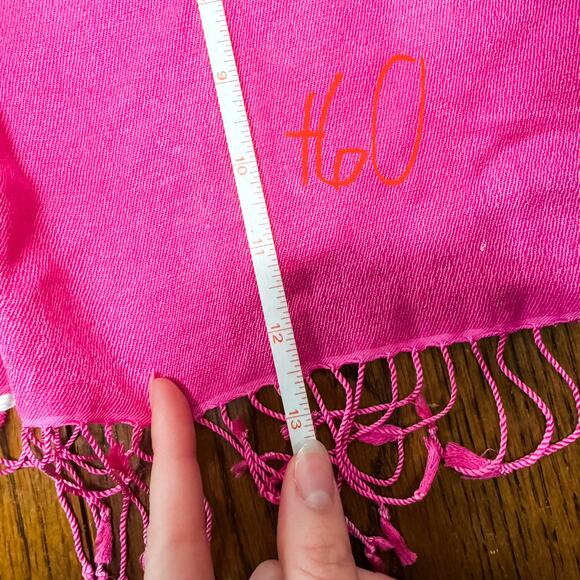 Burberry Scarf Silk Cashmere Lightweight Oversized Pink Fringe Authentic - Picture 7 of 7